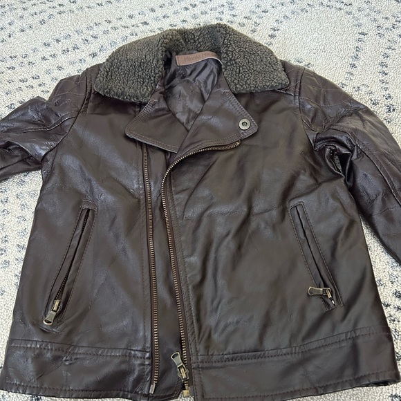 toddler boys Brown Leather Jacket with Shearling Collar - Picture 1 of 6